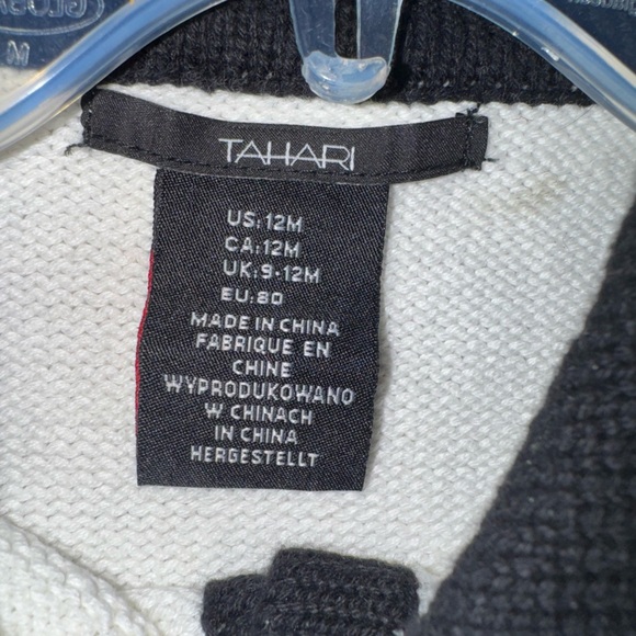 BNWT TAHARI BABY CARDIGAN 12 MONTHS BLACK WHITE COTTON PURSE BOWS PEARLS - Picture 4 of 6